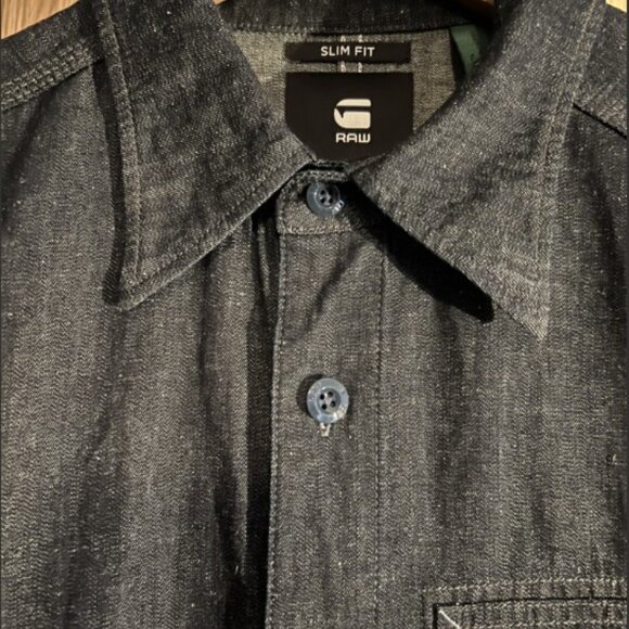 G-Star men's shirt M dark blue denim L/S slim fit zip pocket New without Tag - Picture 3 of 13